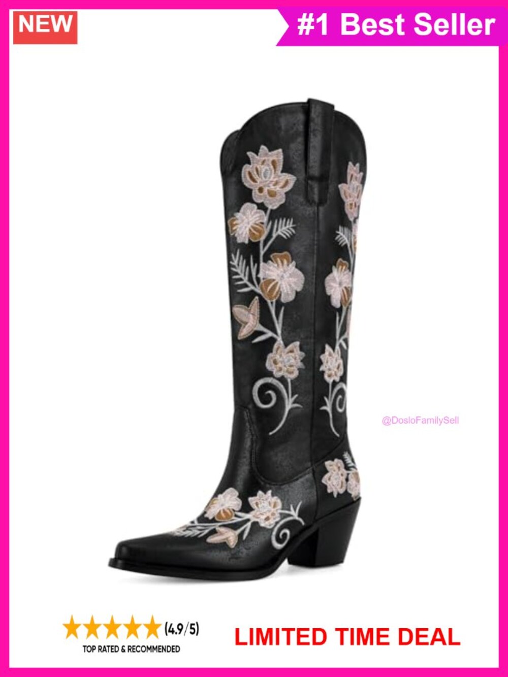 Knee High Cowboy Boots Faux Leather Snip Toe Western Boots